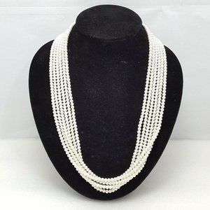 Beautiful 14K Karat Yellow Gold Graduated 6 Six Strand Row Pearl Necklace